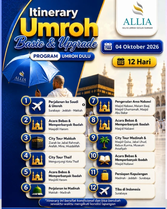 Itinerary paket umroh keberangkatan dari surabaya