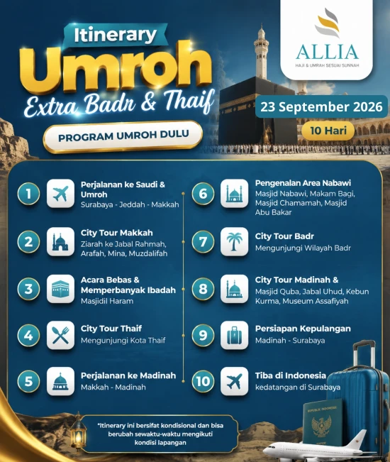 Itinerary paket umroh keberangkatan dari surabaya