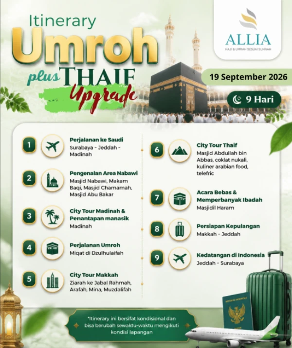 Itinerary paket umroh keberangkatan dari surabaya