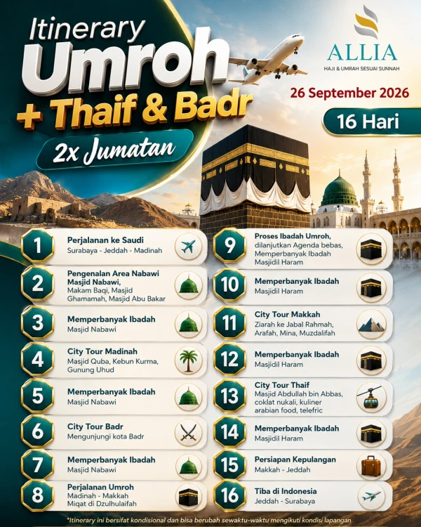 Itinerary paket umroh keberangkatan dari surabaya