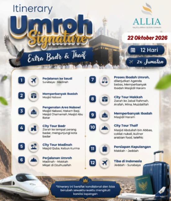 Itinerary paket umroh keberangkatan dari surabaya